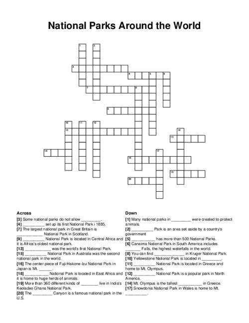 National Parks Around The World Crossword Puzzle National Parks Around The World Crossword Puzzle