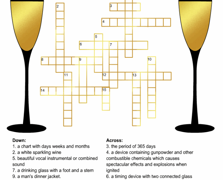 New Year 39 s Crossword Puzzle Printable