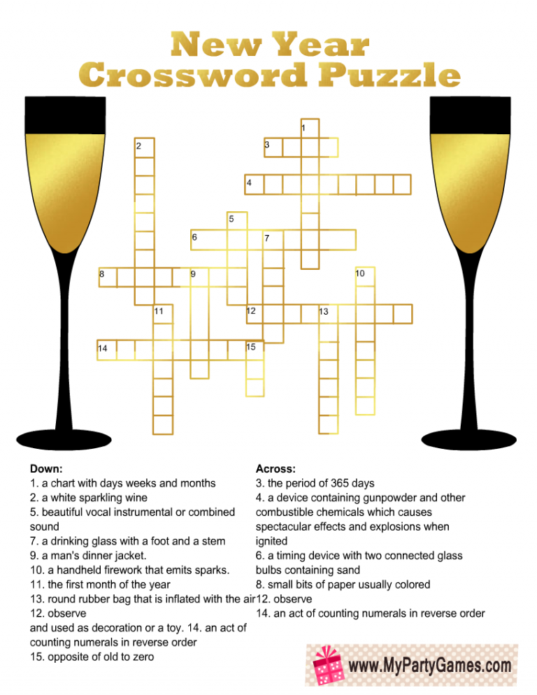 New Year 39 s Crossword Puzzle Printable