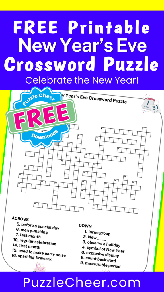 New Year 39 s Eve Crossword Puzzle Puzzle Cheer