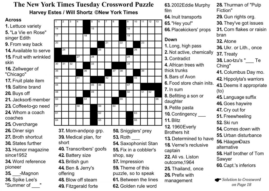 New York Times Crossword Free Printable