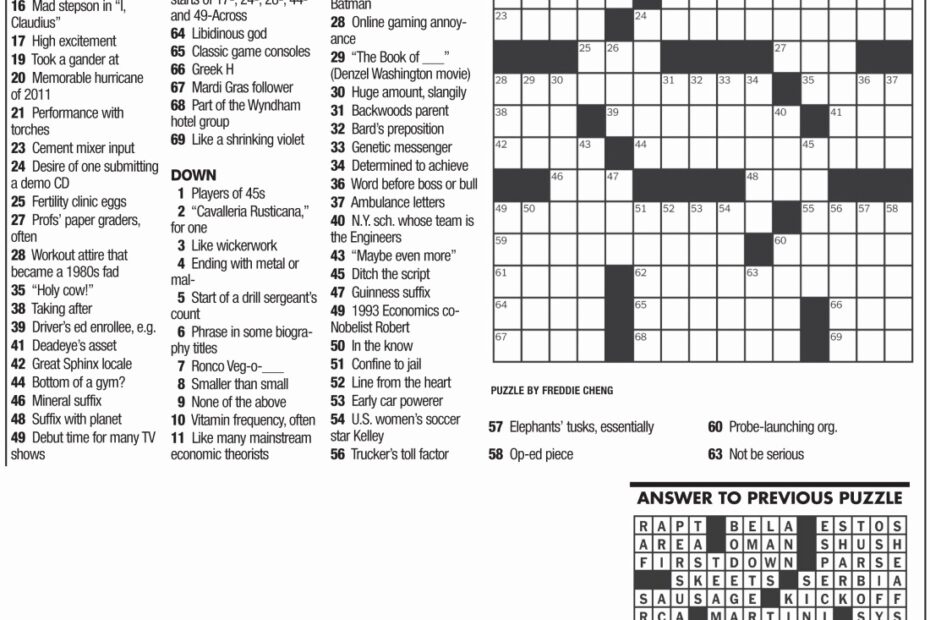 New York Times Crossword Printable Free Free Printable