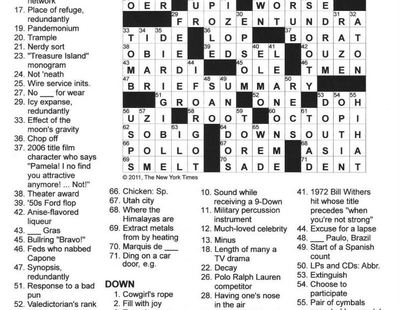 New York Times Crossword Printable Free Monday AlphabetWorksheetsFree
