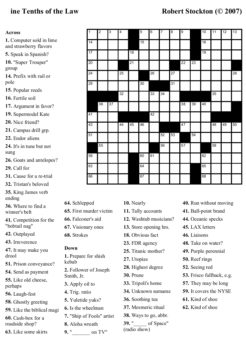 New York Times Crossword Printable Free Monday Free Printable