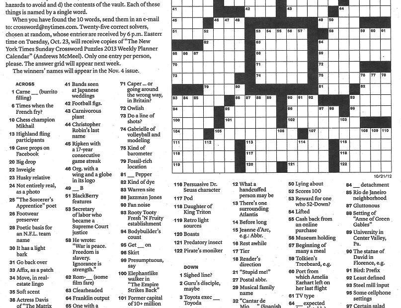 New York Times Sunday Crossword Puzzle Printable Printable Crossword