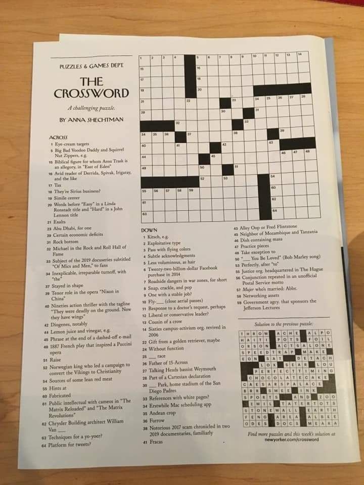 New Yorker Magazine Crossword In 2022 Crossword Crossword Idea 