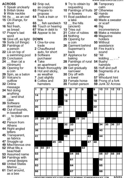 Newsday Crossword Puzzle For May 02 2023 By Stanley Newman Creators
