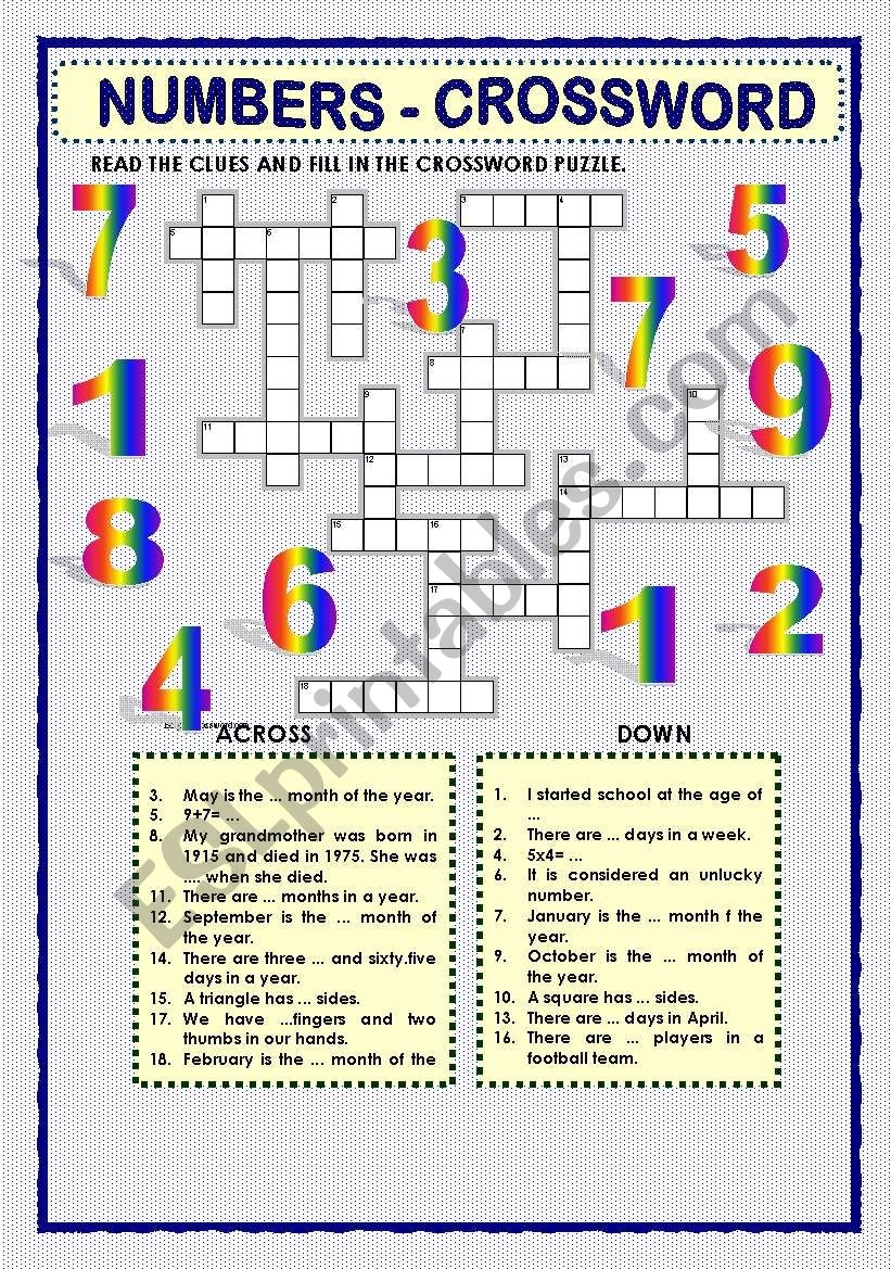 Number Crossword Puzzles Printable Printable Calendars AT A GLANCE