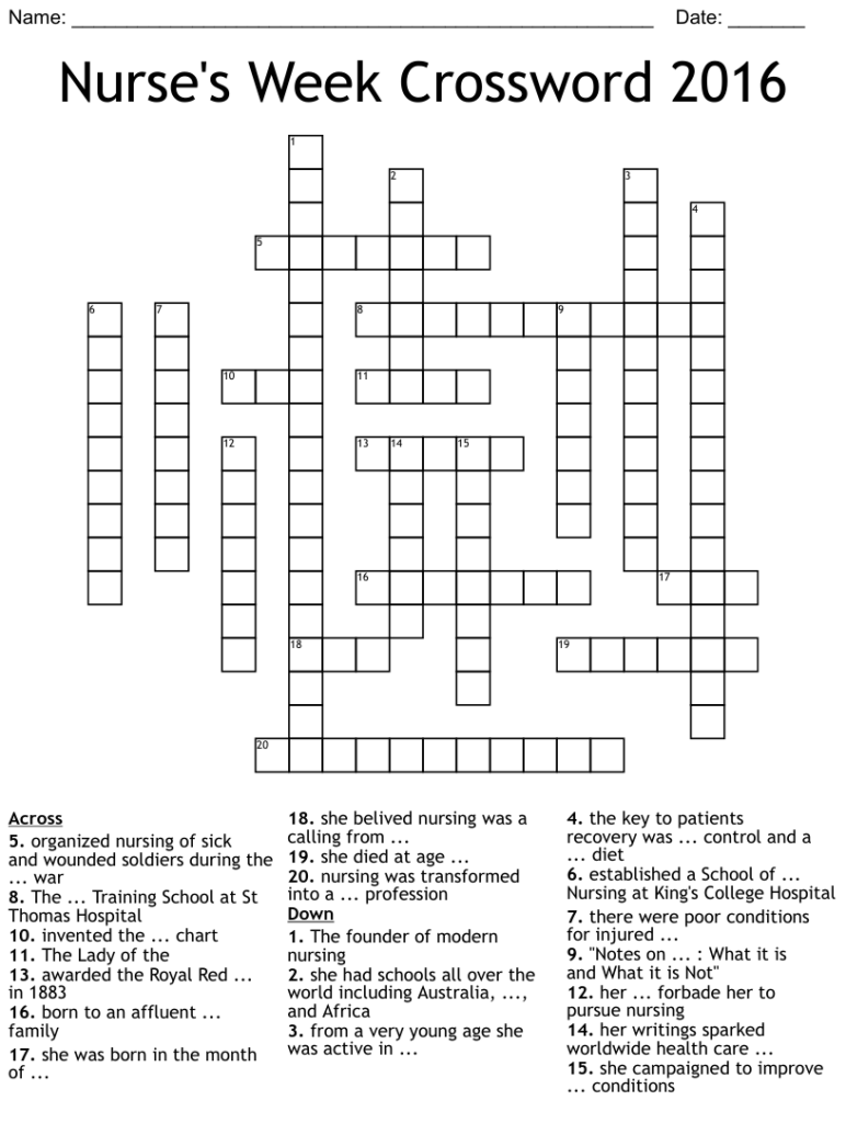 Nursing Crossword Puzzles Printable Free Crossword Puzzles Printable