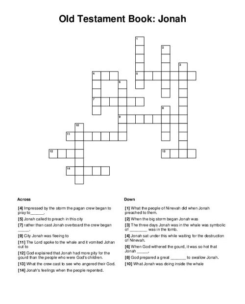 Old Testament Book Jonah Crossword Puzzle