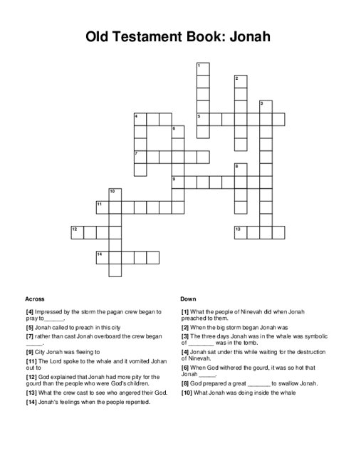 Old Testament Book Jonah Crossword Puzzle