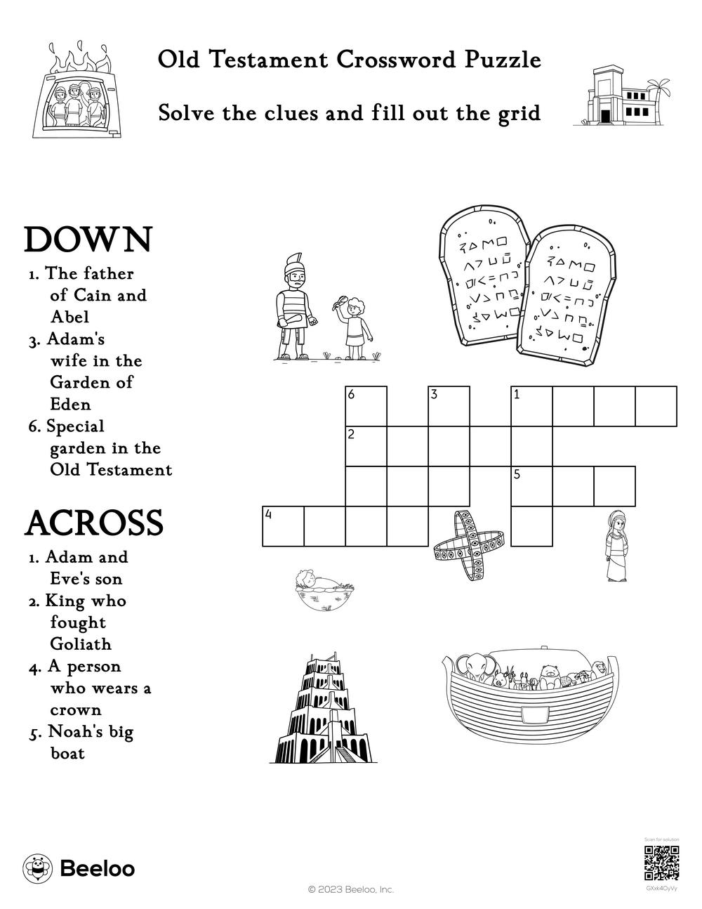 Old Testament themed Crossword Puzzles Beeloo Printable Crafts And 