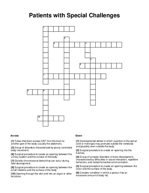 Patients With Special Challenges Crossword Puzzle