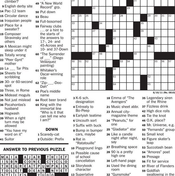 Pin On NY Times Crossword Puzzles Answers Free Printable