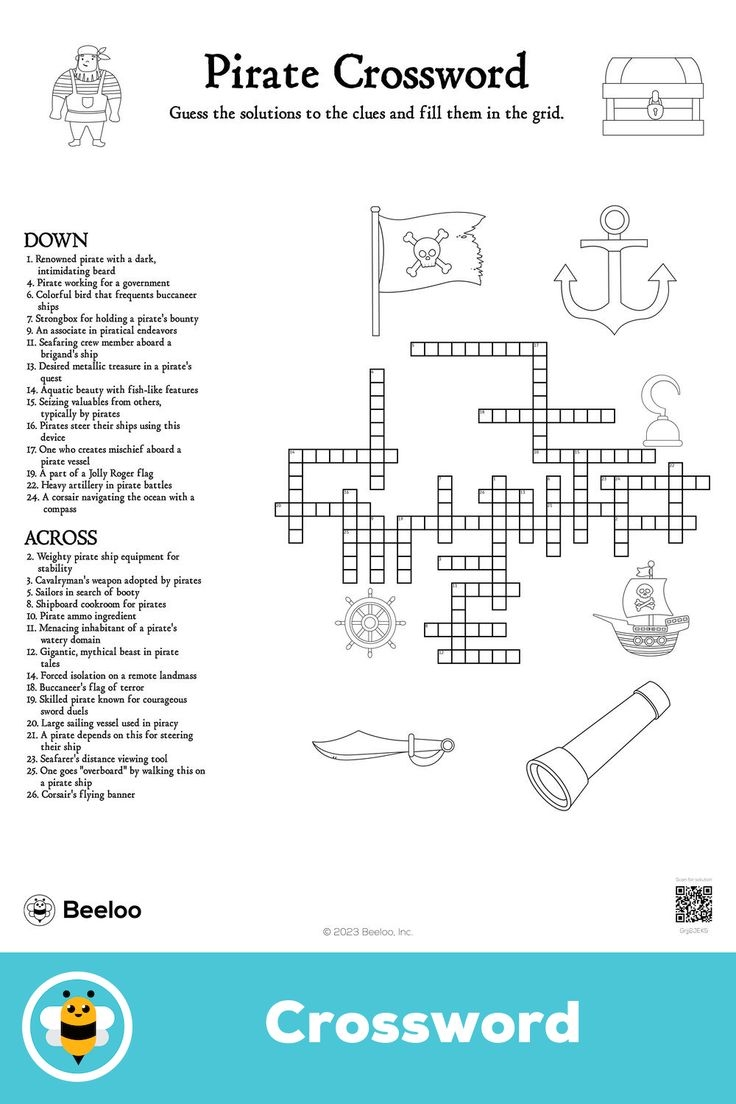 Pirate Crossword Puzzle For Kids