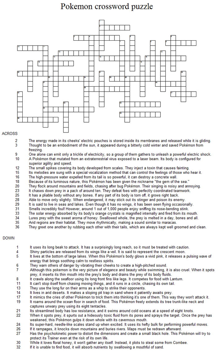 Pokemon Crossword Puzzle By Adrastia217 On DeviantArt