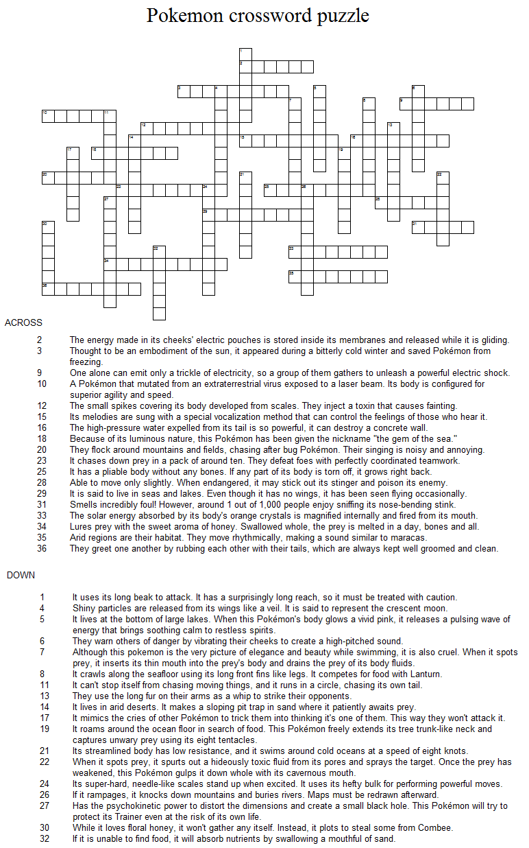 Pokemon Crossword Puzzle By Adrastia217 On DeviantArt