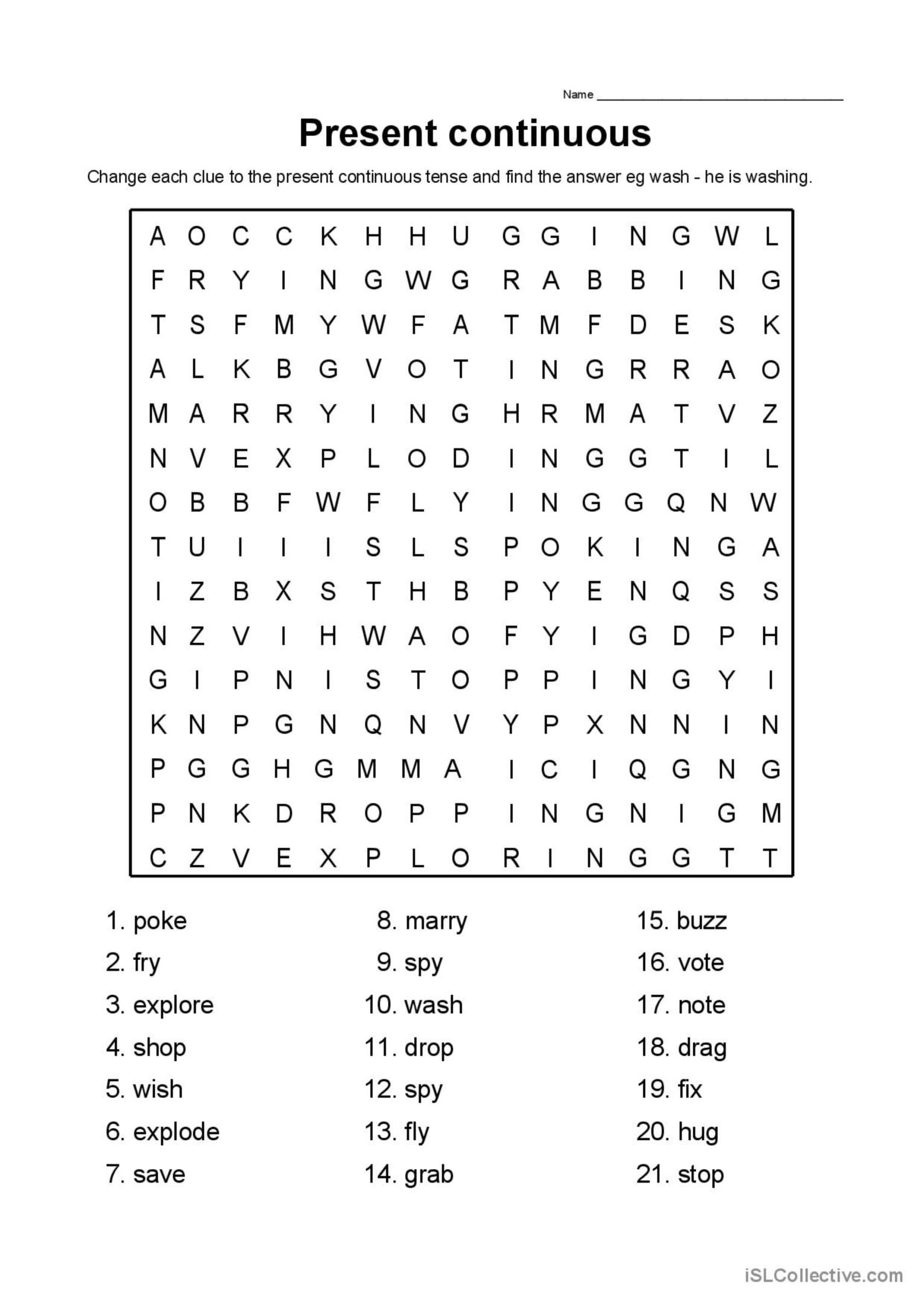 Present Continuous ING Crossword English ESL Worksheets Pdf Doc