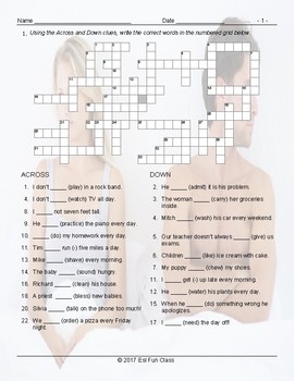 Present Simple Positive Negative Statements Crossword Puzzle Worksheet