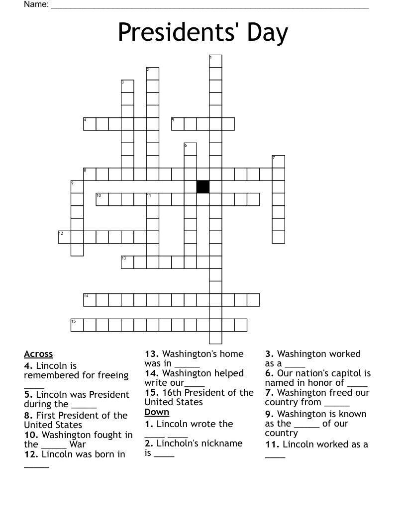 Presidents Crossword Puzzle Printable