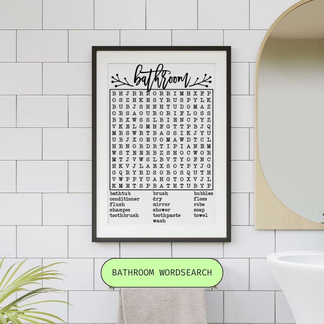 Printable Bathroom Crossword Puzzle Funny Bathroom Decor Etsy