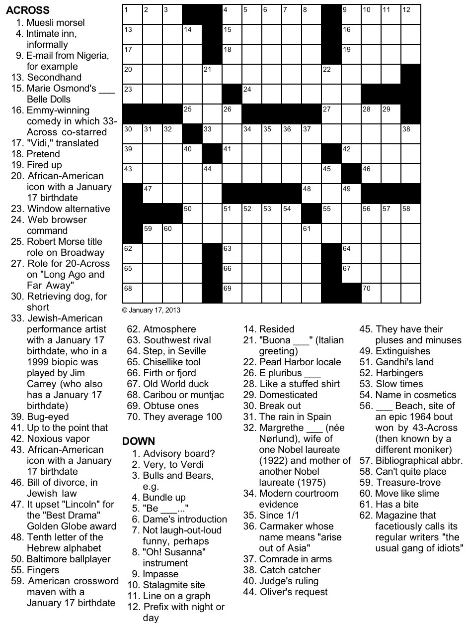 Printable Celebrity Crossword Puzzles Online Printable Crossword 
