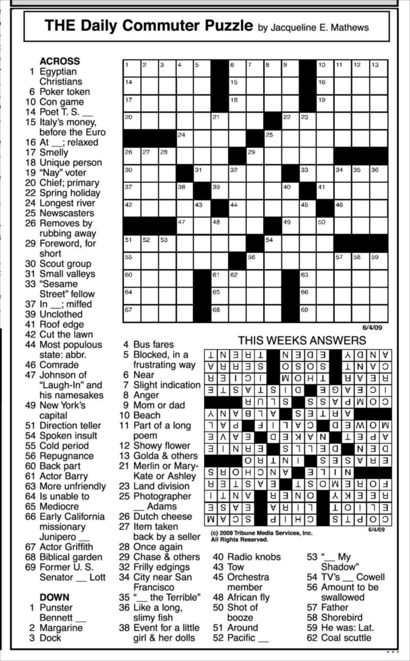 Printable Commuter Crossword Puzzles James Crossword Puzzles
