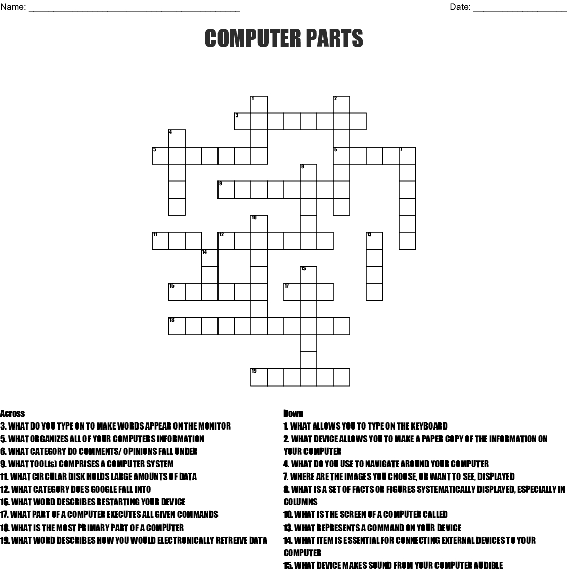 Printable Computer Crossword Puzzles With Answers Printable Crossword 