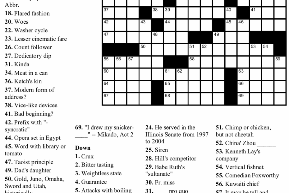 Printable Crossword Puzzle With Answer Key Printable Crossword Puzzles