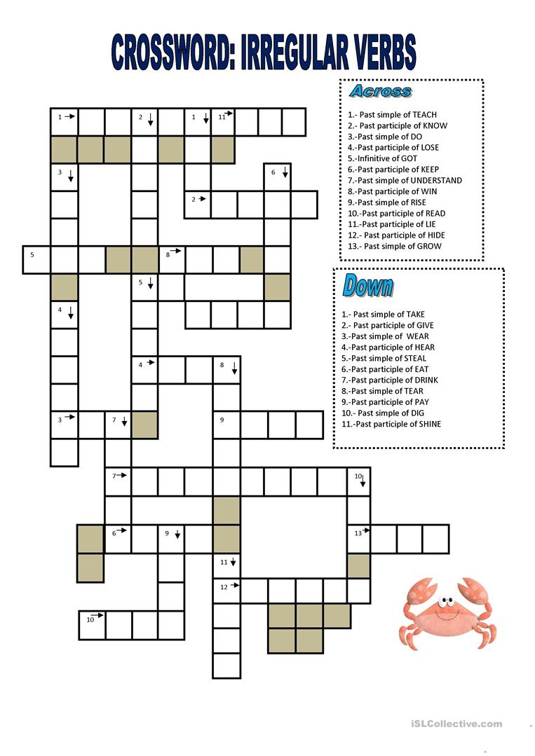 Printable Crossword Puzzles Esl Printable Crossword Puzzles