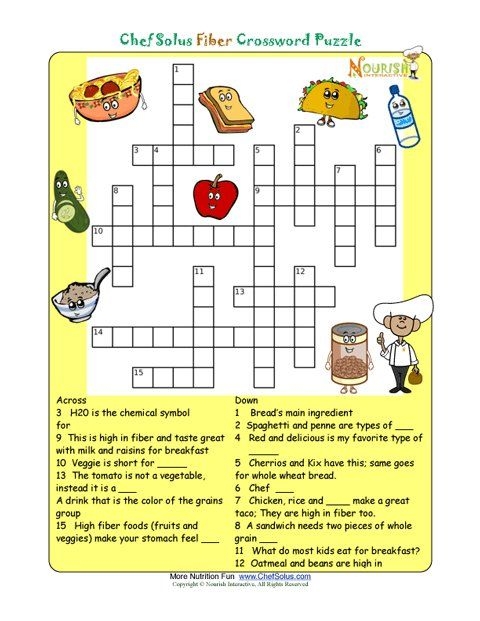 Printable crossword puzzles for kids from Nourish Interactive Click to 