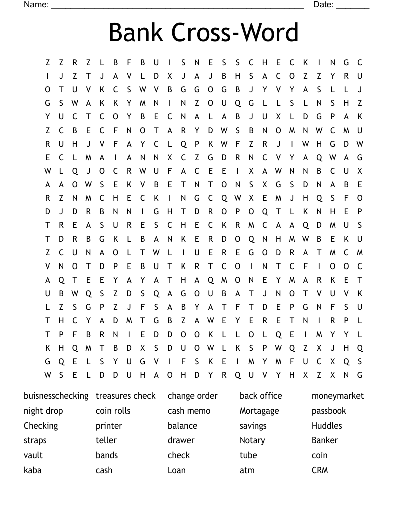 Printable Crossword Puzzles With Word Bank