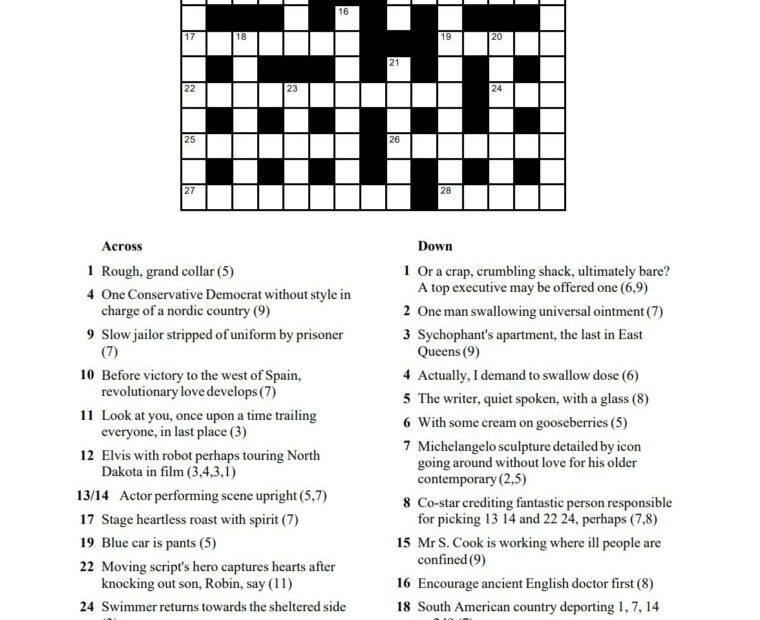 Printable Cryptic Crossword Free Crossword Puzzles Printable