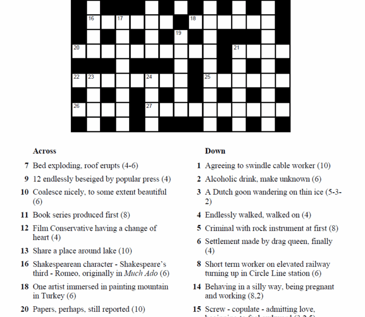 Printable Cryptic Crossword Free Crossword Puzzles Printable
