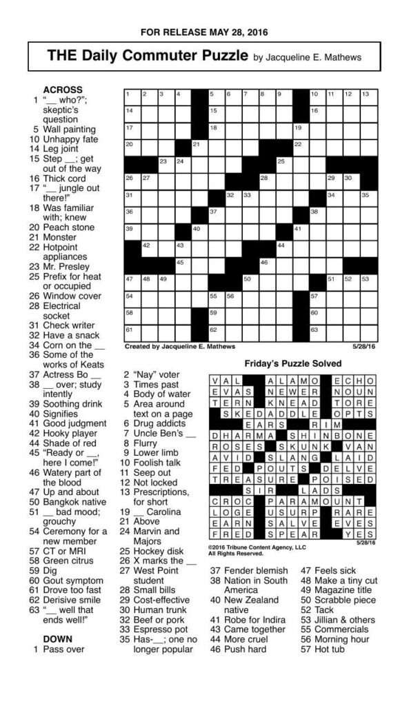 Printable Daily Commuter Crossword Puzzles Free Crossword Puzzles 