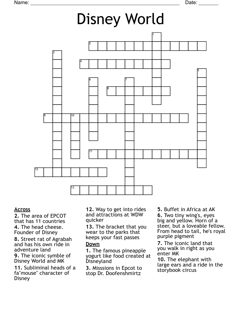 Printable Disney Crossword Puzzles