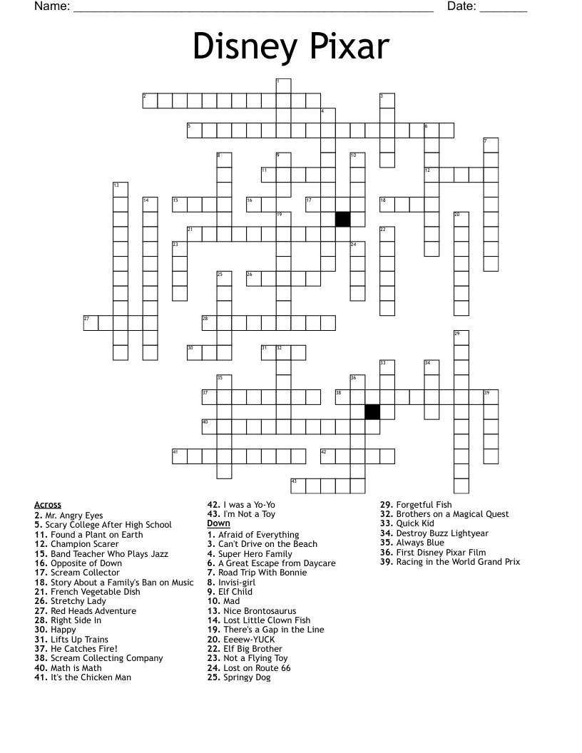 Printable Disney Crossword Puzzles
