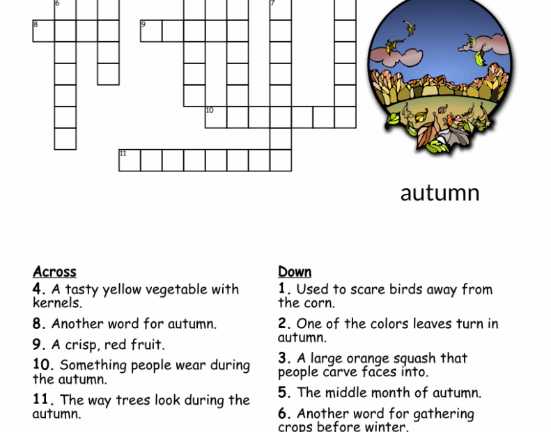 Printable Fall Crossword Puzzles Free Crossword Puzzles Printable
