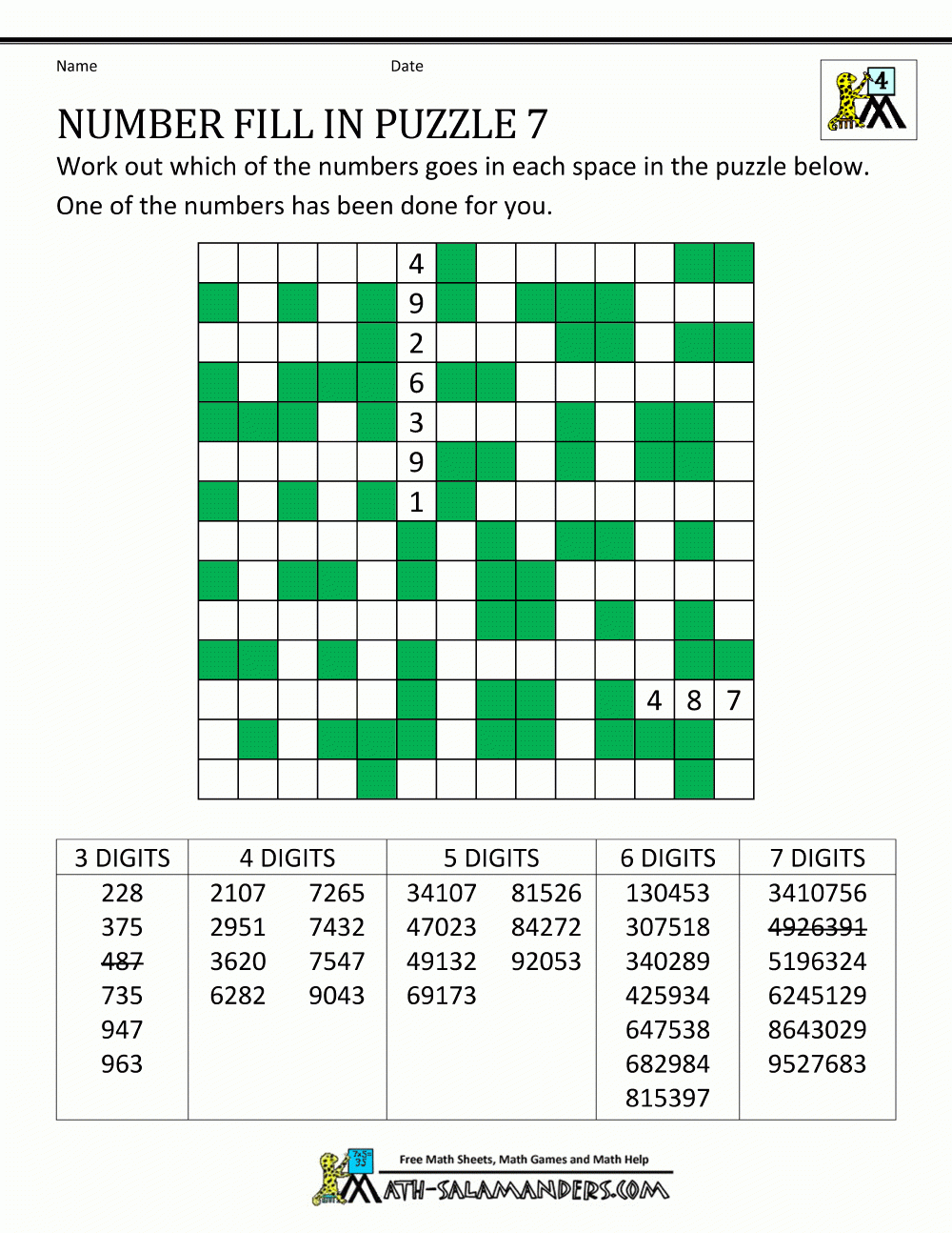 Printable Fill In Number Puzzles