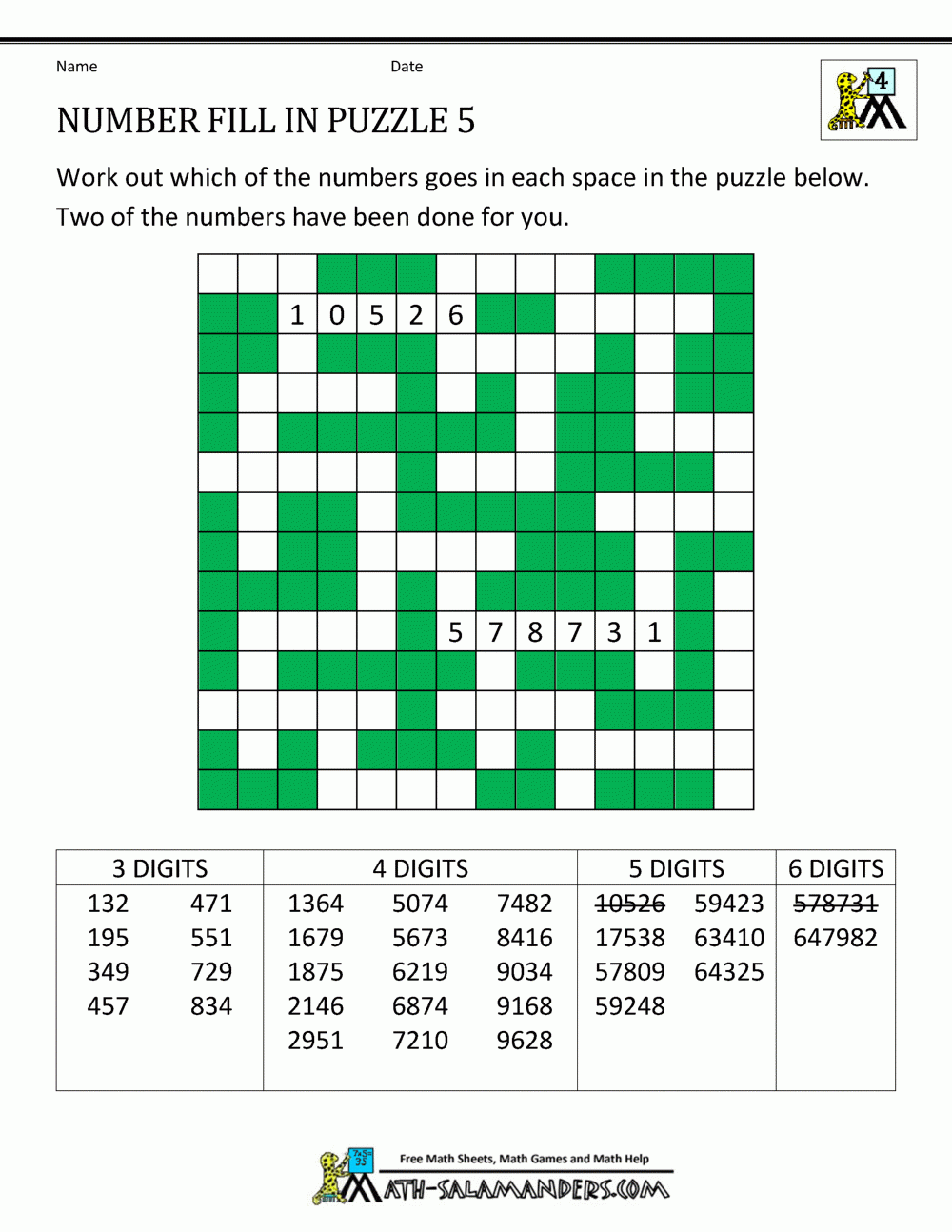Printable Fill In Number Puzzles