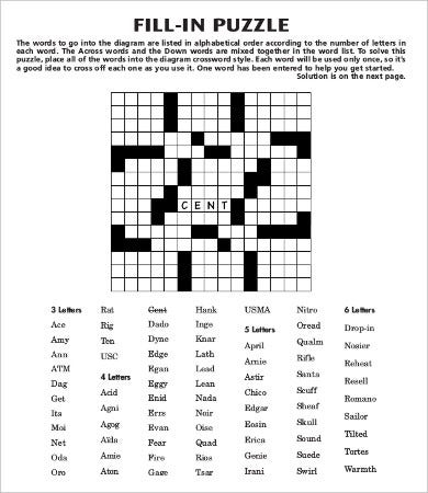 Printable Fill In Word Puzzles