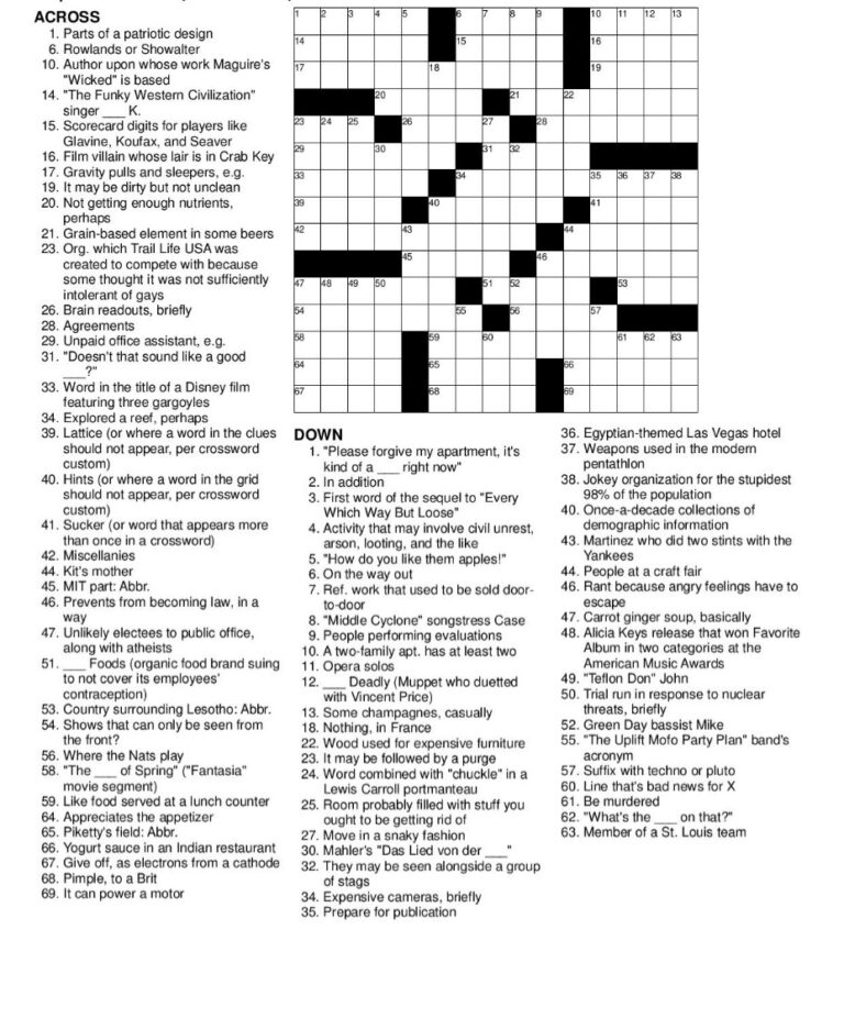 Printable Frank Longo Crossword Printable JD