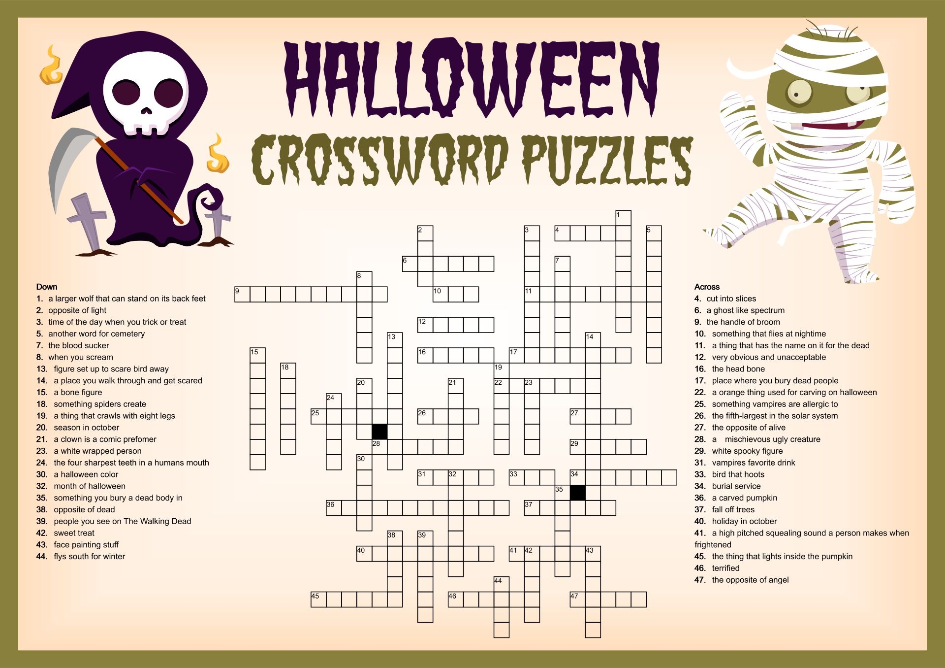 Printable Halloween Crossword Puzzles Printable JD