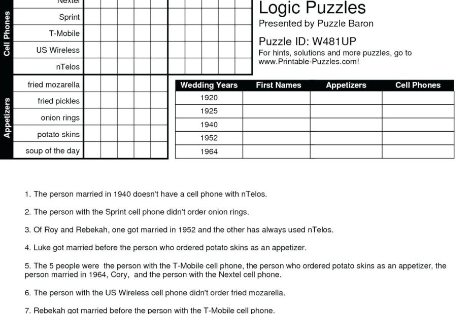 Printable Hard Logic Puzzles Printable Logic Puzzles