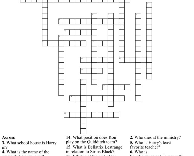 Printable Harry Potter Crossword Puzzle Free Crossword Puzzles Printable