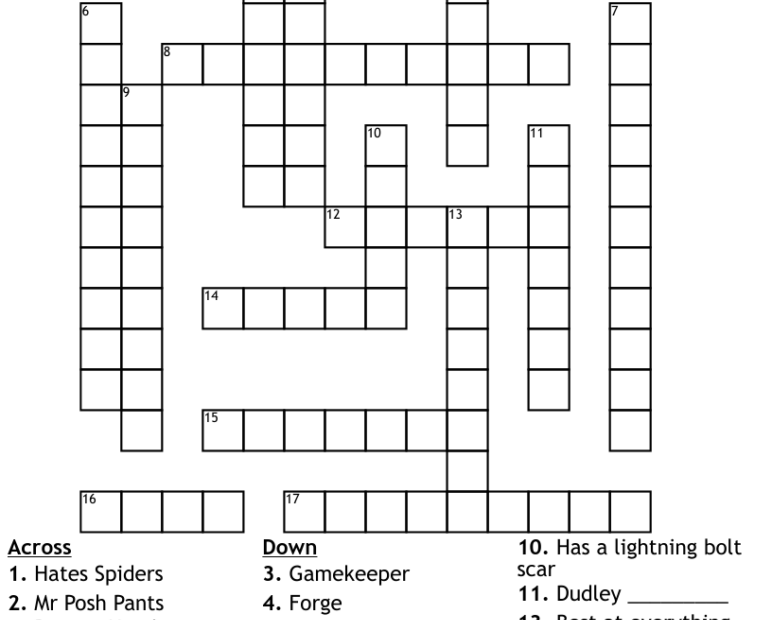 Printable Harry Potter Crossword Puzzle Free Crossword Puzzles Printable