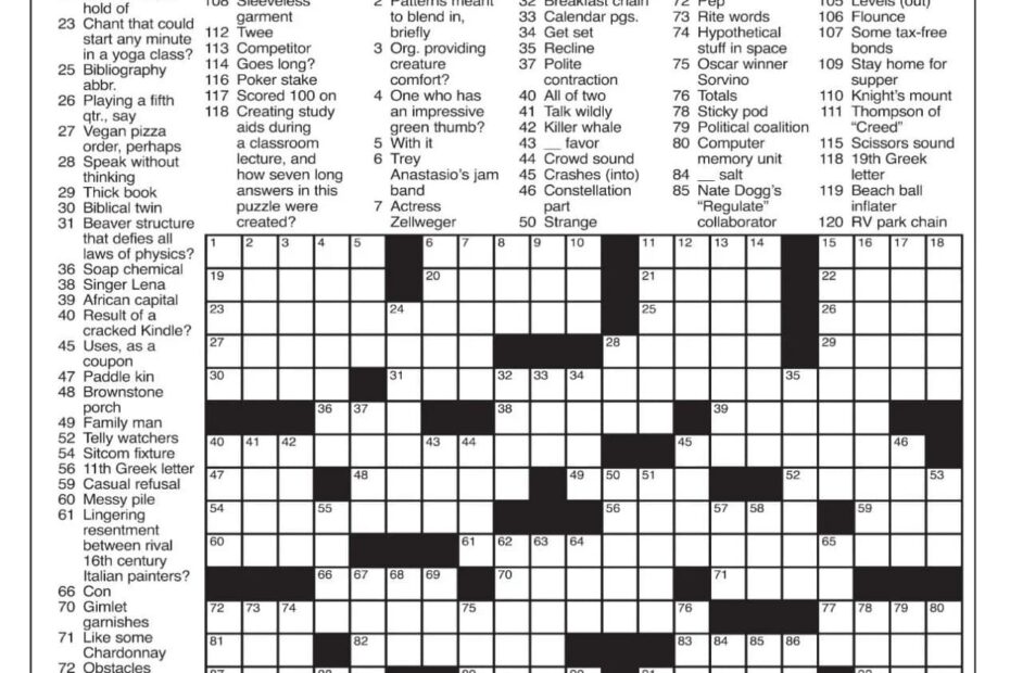 Printable LA Times Sunday Crossword Printable JD