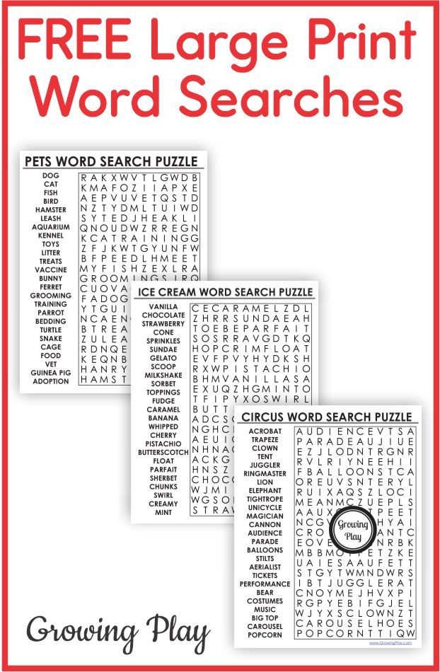 Printable Large Print Word Search Puzzles