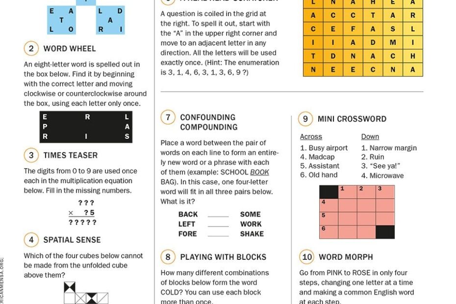 Printable Mensa Puzzles Printable Crossword Puzzles