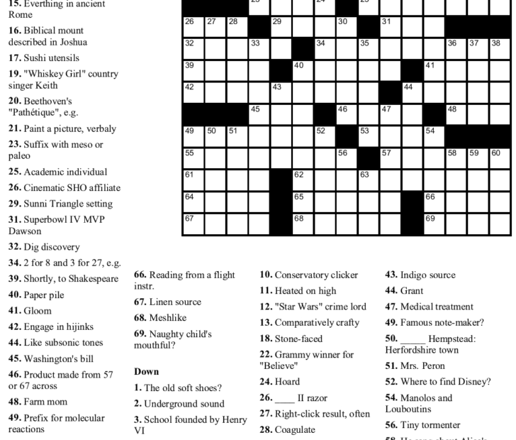Printable New York Crossword Puzzles Printable Crossword Printable